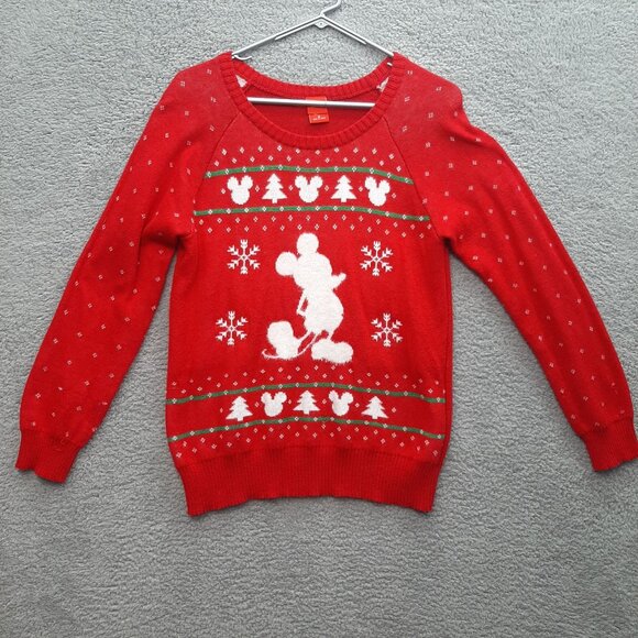 Disney Red Mickey Mouse Christmas Sweater Medium - Picture 1 of 7